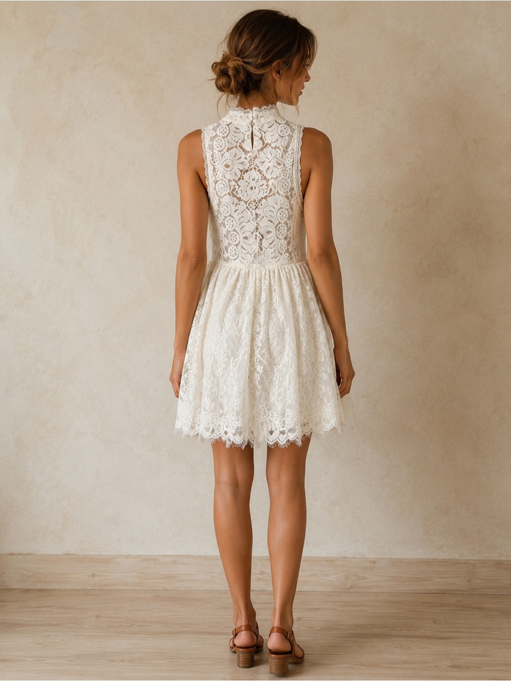 Free People Ivory Lace High Neck Sleeveless Dress Size 8 0B424815